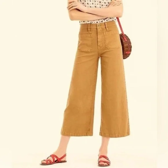 Point Sur J. Crew Wide Leg Cropped Pants Washed Mustard Yellow, Sz 32 - Picture 2 of 14